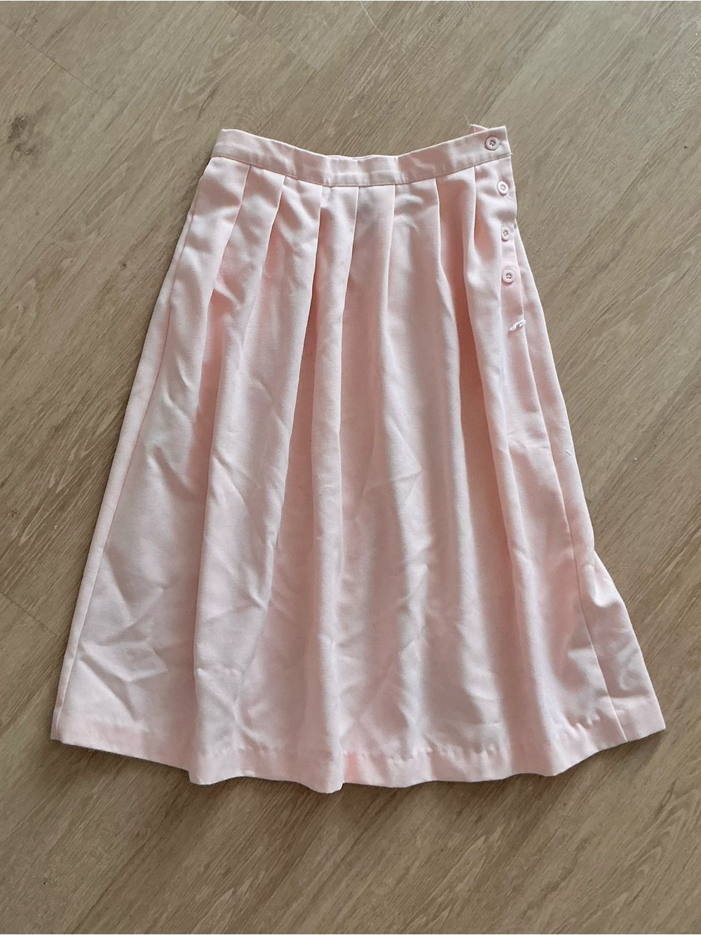 Vintage 50s 60s Pleated Pastel peach Pink midi skirt a line button up